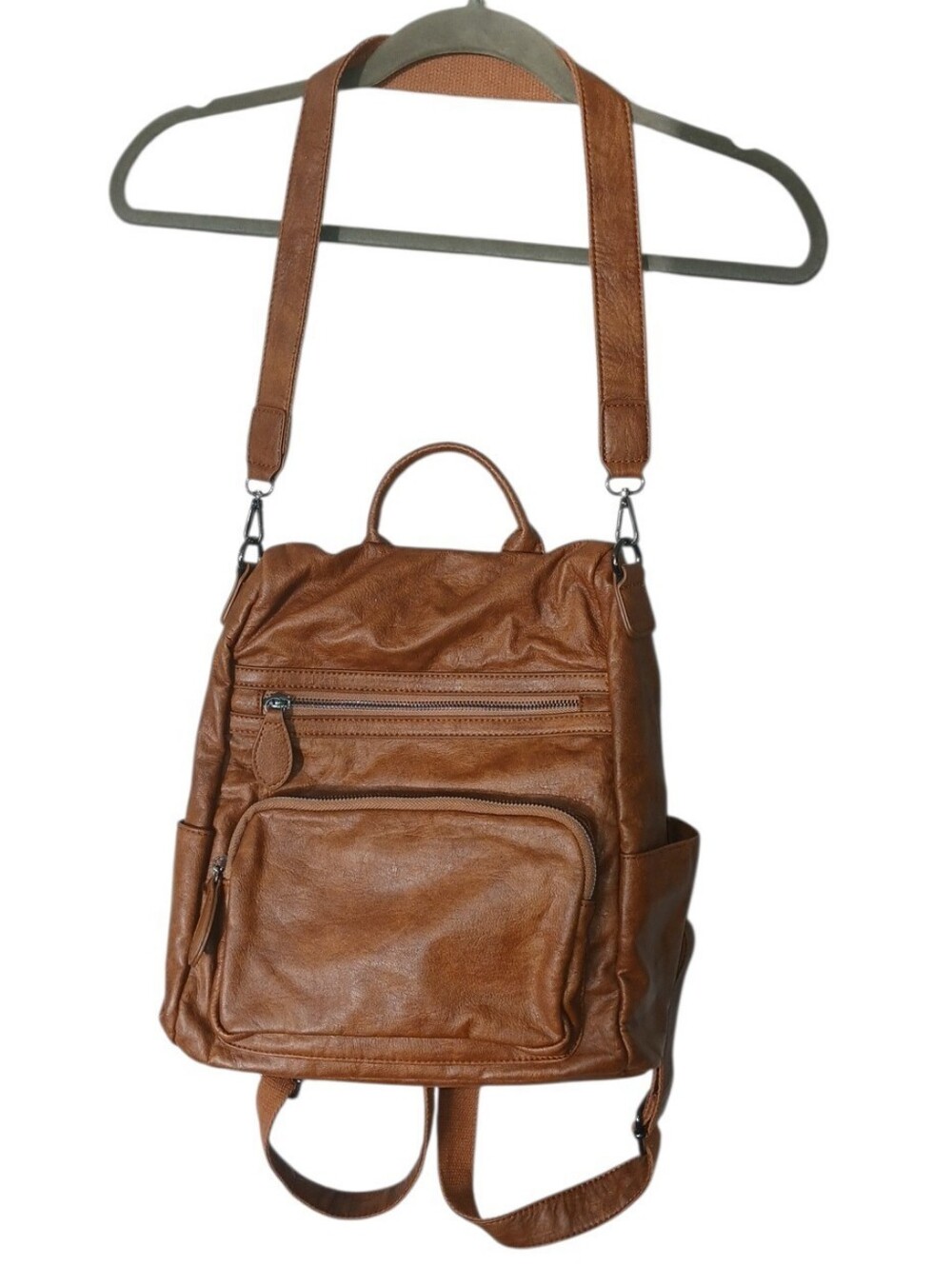 Brown Faux Leather Backpack - Versatile Everyday Bag